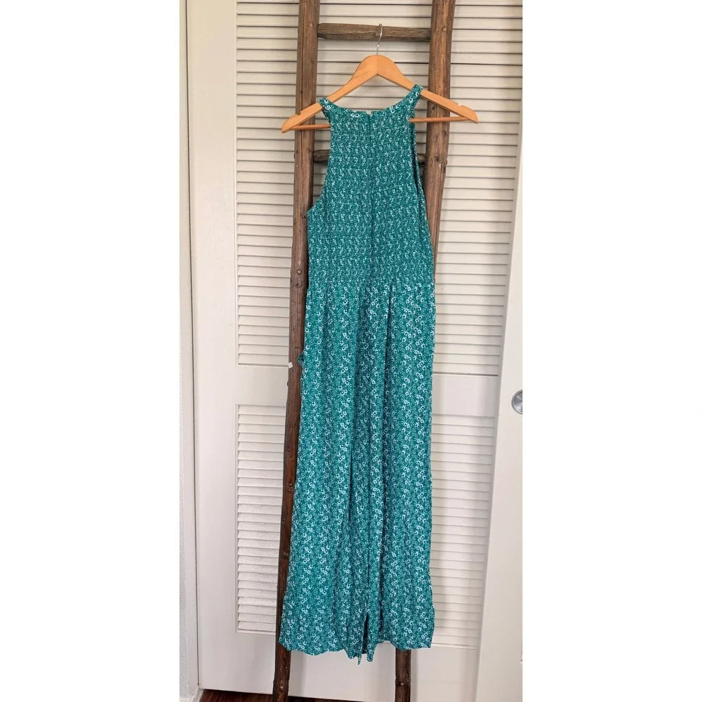 LOFT Jumpsuit 6 Green Floral Smocked Halter‎ Neck Wide Leg Sleeveless